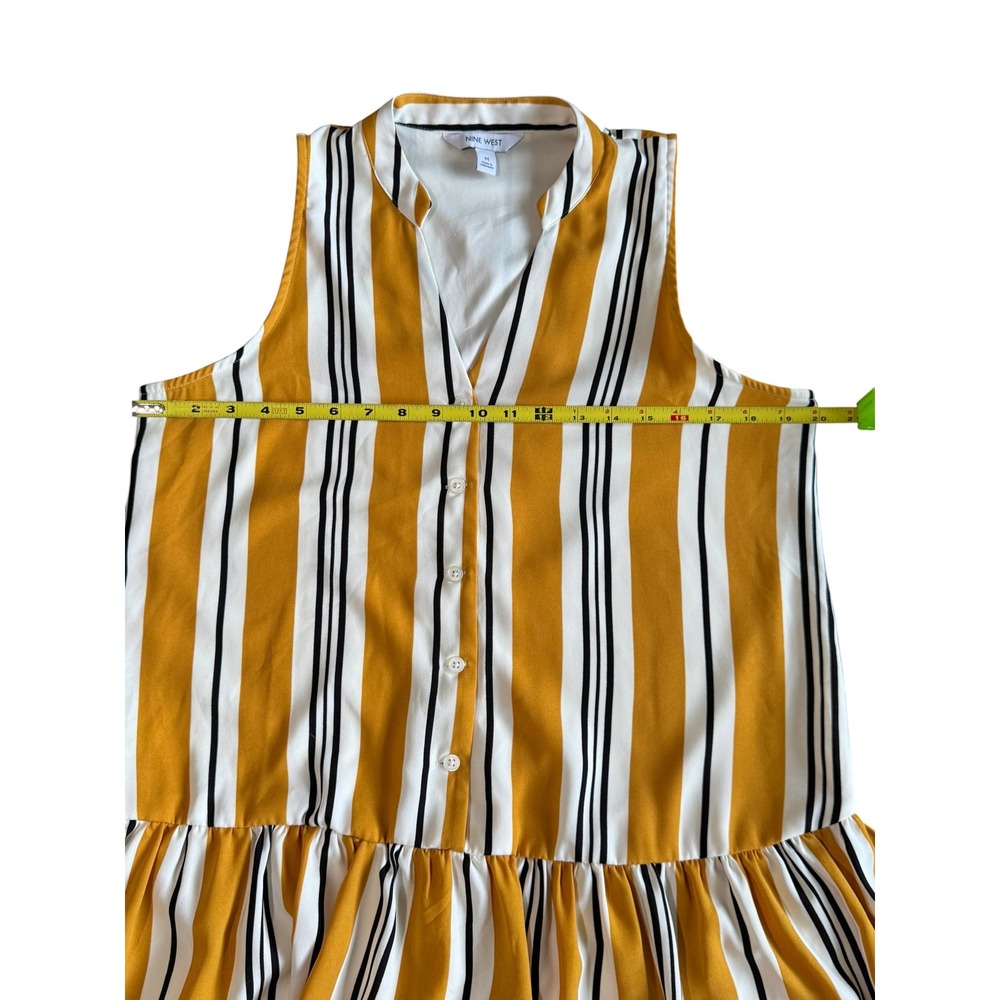 Nine West Striped Dress Medium Mustard White Sleeveless Drop Waist - Picture 5 of 7